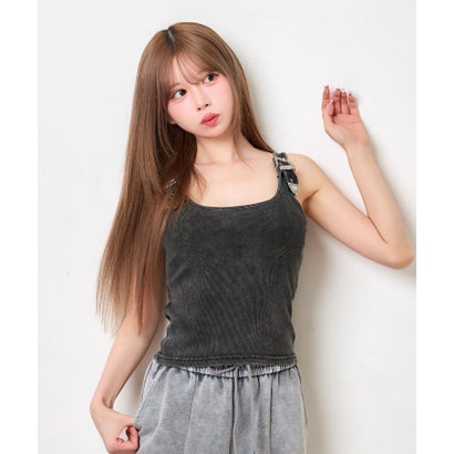 ティカ Tika バックルデザイン 調節可能 リブ素材 タンクトップ （ブラック）｜詳細画像