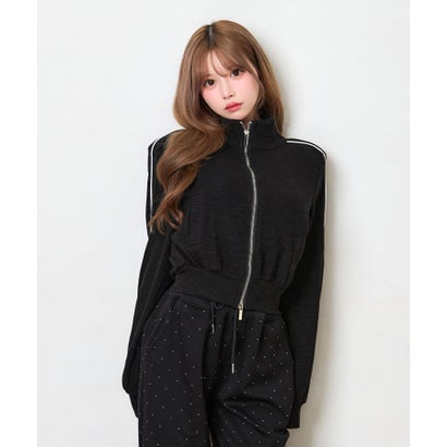 ティカ Tika バイカラー バイピング ダブルジップ ガーリー スポーティー 可愛い ジャージ クロップド ショートブルゾン （ブラック）｜詳細画像