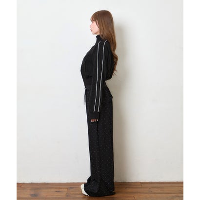 ティカ Tika バイカラー バイピング ダブルジップ ガーリー スポーティー 可愛い ジャージ クロップド ショートブルゾン （ブラック）｜詳細画像