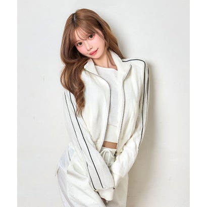 ティカ Tika バイカラー バイピング ダブルジップ ガーリー スポーティー 可愛い ジャージ クロップド ショートブルゾン （ホワイト）｜詳細画像