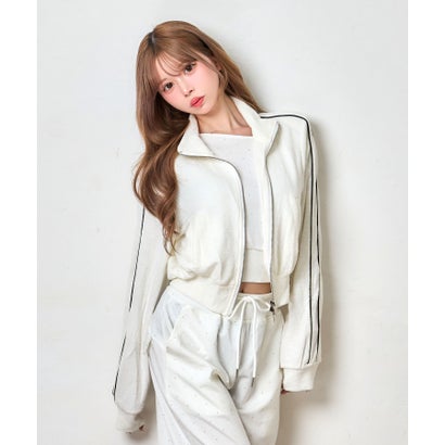 ティカ Tika バイカラー バイピング ダブルジップ ガーリー スポーティー 可愛い ジャージ クロップド ショートブルゾン （ホワイト）｜詳細画像