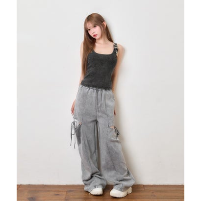 カーゴ サイドレイヤード カットアウト シンプル 肌魅せ ワイドスウェットパンツ （グレー）｜詳細画像