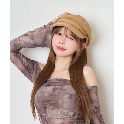 ティカ Tika 帽子 ツイード生地 可愛い ガーリー レザー調ベルト キャスケット （キャメル）｜詳細画像