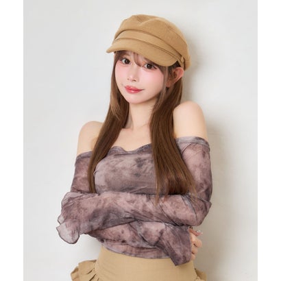ティカ Tika 帽子 ツイード生地 可愛い ガーリー レザー調ベルト キャスケット （キャメル）｜詳細画像