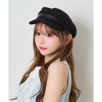 ティカ Tika 帽子 ツイード生地 可愛い ガーリー レザー調ベルト キャスケット （ブラック）｜詳細画像
