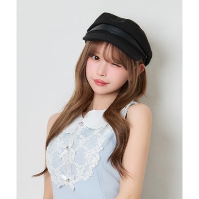 ティカ Tika 帽子 ツイード生地 可愛い ガーリー レザー調ベルト キャスケット （ブラック）｜詳細画像