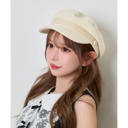 ティカ Tika 帽子 ツイード生地 可愛い ガーリー レザー調ベルト キャスケット （アイボリー）｜詳細画像