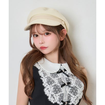 ティカ Tika 帽子 ツイード生地 可愛い ガーリー レザー調ベルト キャスケット （アイボリー）｜詳細画像