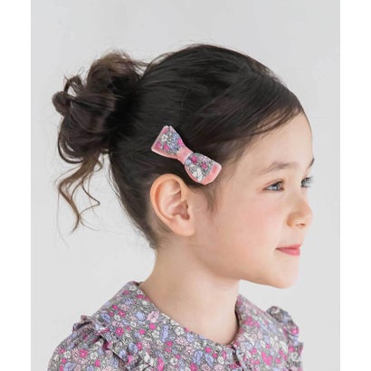 【お揃い】リバティプリント（PETAL & DAISY）ベロアリボン ヘアクリッ （ネイビー系）｜詳細画像