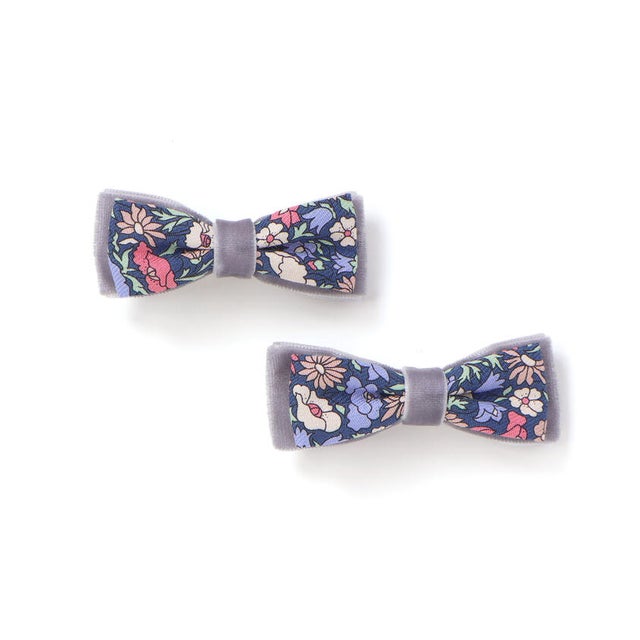 【お揃い】リバティプリント（PETAL & DAISY）ベロアリボン ヘアクリッ （ネイビー系）