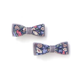 【お揃い】リバティプリント（PETAL & DAISY）ベロアリボン ヘアクリッ （ネイビー系）
