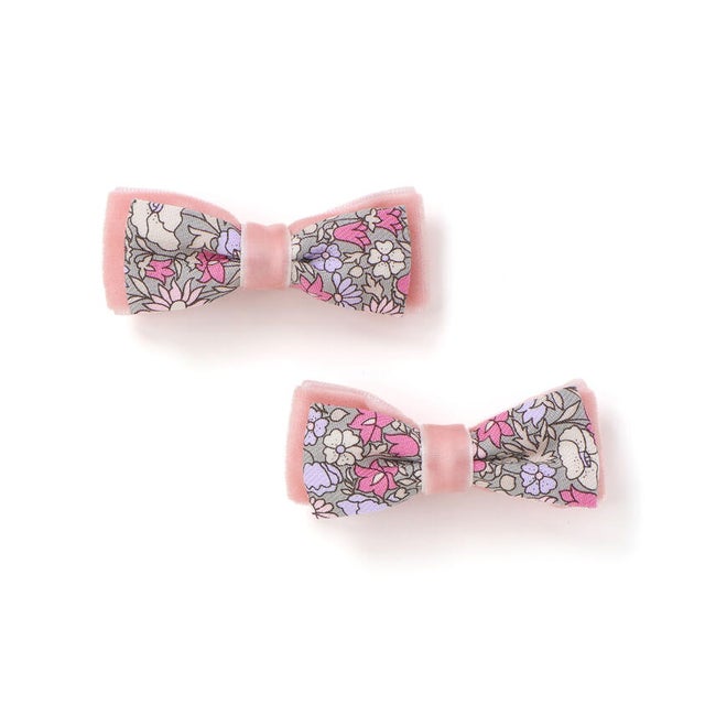 【お揃い】リバティプリント（PETAL & DAISY）ベロアリボン ヘアクリッ （ピンク系）