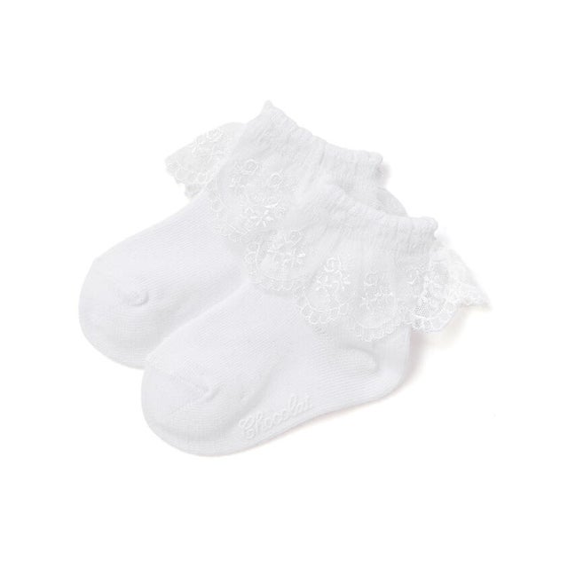【日本製】花柄スカラップレース ソックス ベビー(8~13cm) （ホワイト）
