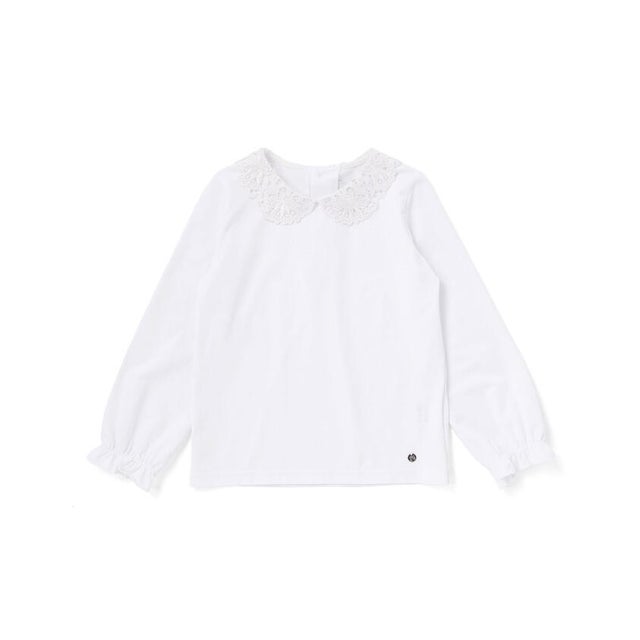 フラワーレース襟 ベア天竺長袖Tシャツ(90~140cm) （オフホワイト）