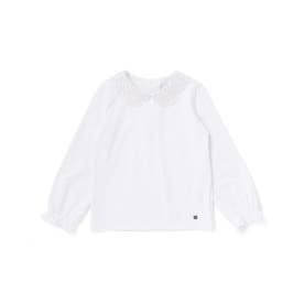 フラワーレース襟 ベア天竺長袖Tシャツ(90~140cm) （オフホワイト）