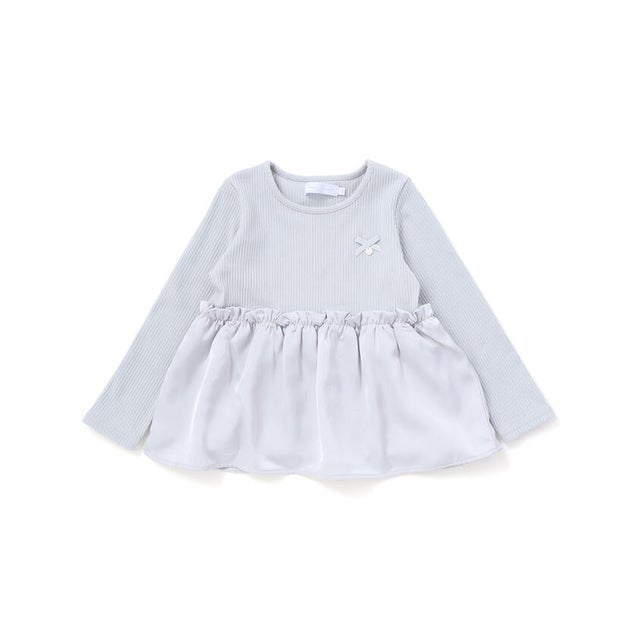 ペプラムテレコ長袖Tシャツ(90~140cm) （ブルー）