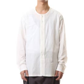 Salt shrinkage Long sleeve Collarless shirt （WHITE）