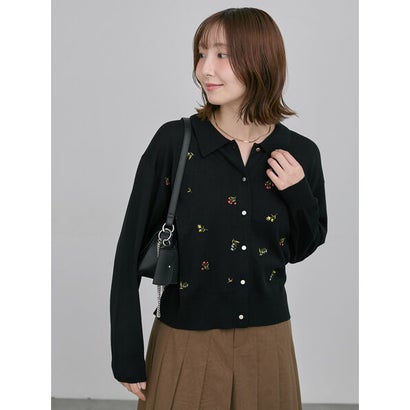 ポロカラー刺繍ロングスリーブニット （グレー）｜詳細画像