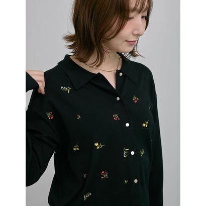 ポロカラー刺繍ロングスリーブニット （グレー）｜詳細画像