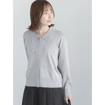 ポロカラー刺繍ロングスリーブニット （オフホワイト）｜詳細画像