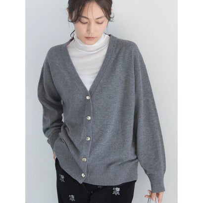 カシミヤ混Vネックミドルカーディガン （レッド）｜詳細画像