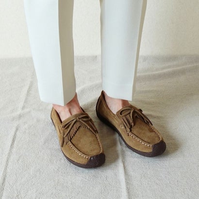 本革ベロア素材 フリンジ付きのモカシンカジュアル （BEIGE）｜詳細画像