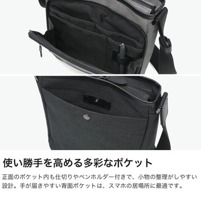 ショルダーバッグ メンズ ブランド 肩掛け ファスナー付き 撥水 日本製 おしゃれ かっこいい 普段使い 旅行 タテ型 大人 カジュアル A5 クエスト 786102 （クロ）｜詳細画像