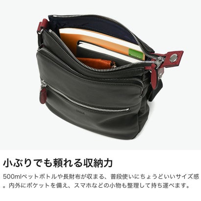 ショルダーバッグ メンズ レディース ブランド 本革 ヌメ革 ミニショルダー 肩かけ 斜めがけ コンパクト 軽い 高級感 大人 ロゴ A5 ソバージュ レザーミニショルダーバッグ 717111 （クロ）｜詳細画像