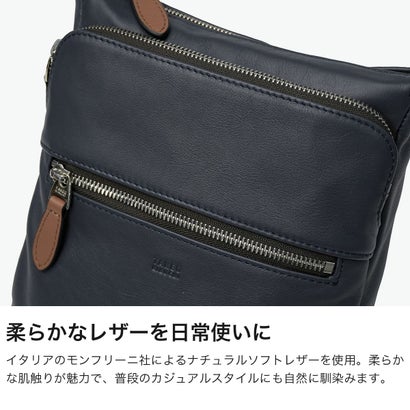 ショルダーバッグ メンズ レディース ブランド 本革 ヌメ革 ミニショルダー 肩かけ 斜めがけ コンパクト 軽い 高級感 大人 ロゴ A5 ソバージュ レザーミニショルダーバッグ 717111 （クロ）｜詳細画像
