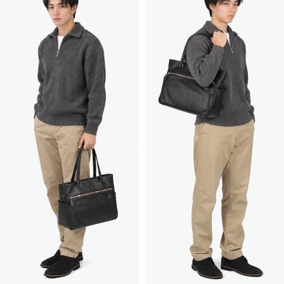 トートバッグ メンズ レディース ブランド 本革 レザー ブリーフトート 横型 大きめ 通勤 おしゃれ 大人 シンプル 撥水 PC収納 ビジネス レポート レザートートバッグ A4 712701 （クロ）｜詳細画像
