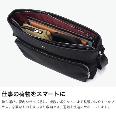 ショルダーバッグ メンズ レディース ブランド 大人 斜めがけ 大きめ ナイロン 牛革 レザーコンビ 肩掛け おしゃれ 通勤 ファスナー付き シンプル 横型 インター A4 748113 （コン）｜詳細画像
