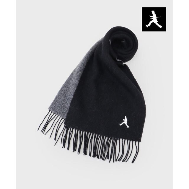◆【BOWLER HAT LABEL】リバーシブル ウールカシミヤマフラー （ブラック(019)）