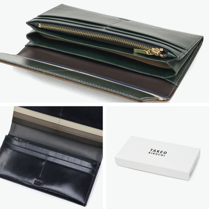 タケオキクチ TAKEO KIKUCHI 財布 長財布 メンズ レディース ブランド かぶせ 本革 レザー 大人 高級感 おしゃれ シック 上品 小銭入れ 札入れ ファスナー ロゴ イデア かぶせ長財布 756606 （グリーン）｜詳細画像
