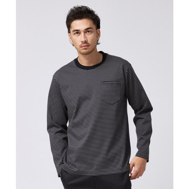 シルケット ボーダー 長袖 Tシャツ （ブラック(219)）