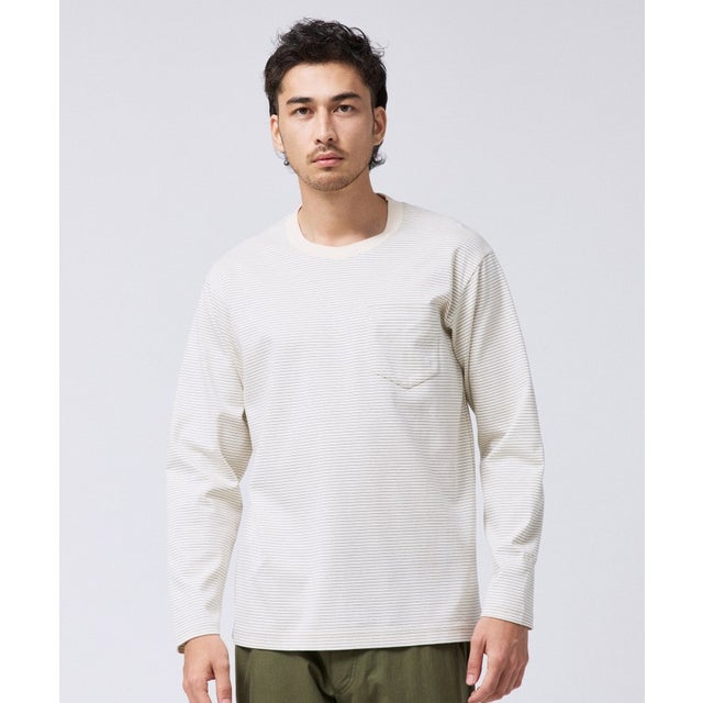シルケット ボーダー 長袖 Tシャツ （オフホワイト(203)）