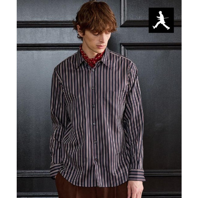 ◆【BOWLER HAT LABEL】日本製オルタネートストライプシャツ （ネイビー(394)）