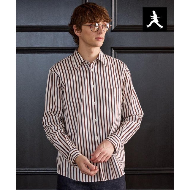 ◆【BOWLER HAT LABEL】日本製オルタネートストライプシャツ （ホワイト(301)）