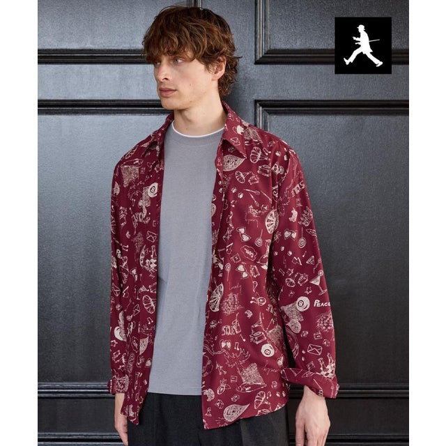 ◆【BOWLER HAT LABEL】日本製PLAYプリントシャツ （ボルドー(164)）
