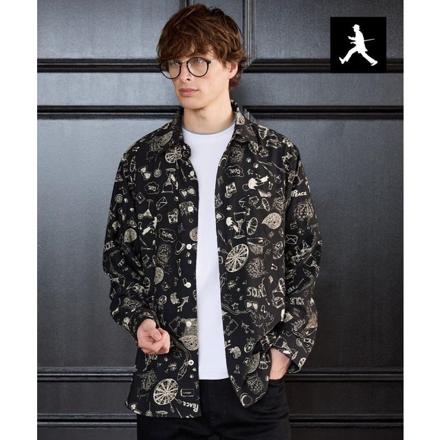 ◆【BOWLER HAT LABEL】日本製PLAYプリントシャツ （ブラック(119)）