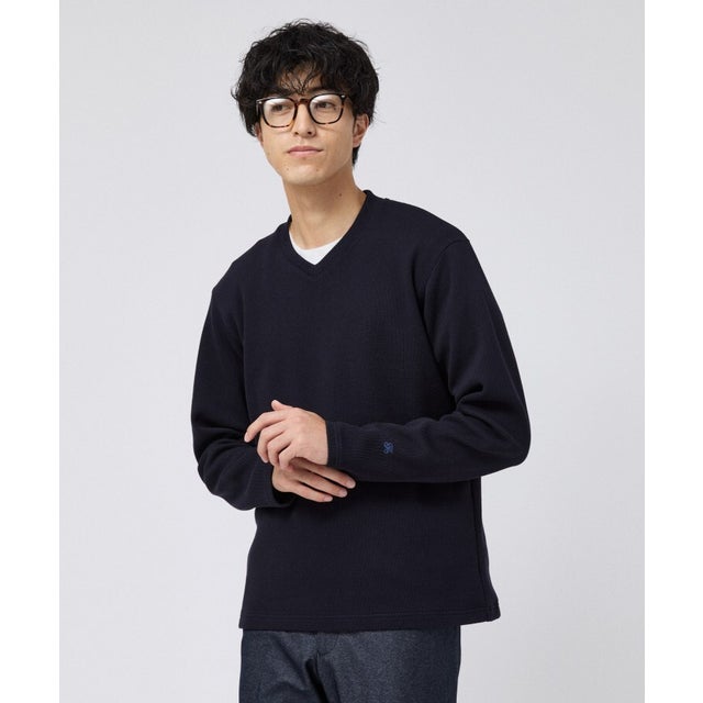 【日本製】メッシュ ジャージ Vネック プルオーバー （ネイビー(094)）