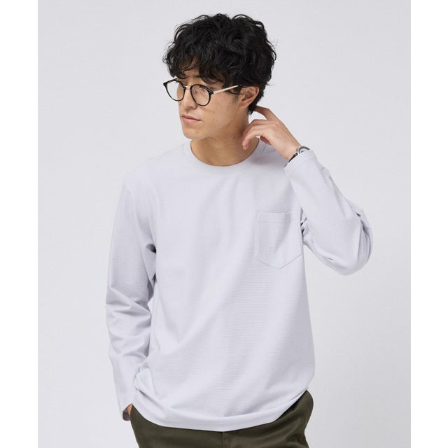 2重編みガーター ボーダー 長袖 Tシャツ （ライトグレー(011)）