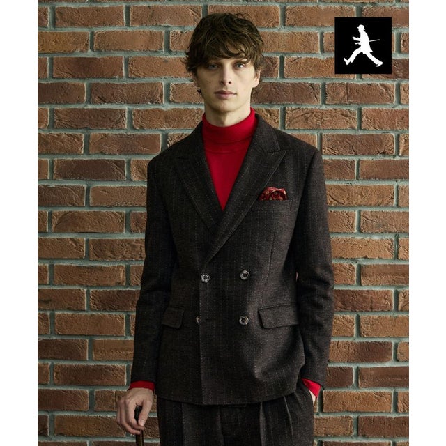 ◆【BOWLER HAT LABEL】チョークストライプジャージ Wジャケット （ブラウン(343)）