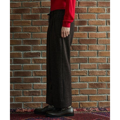 ◆【BOWLER HAT LABEL】チョークストライプジャージ ワイドスラックス （ブラウン(343)）｜詳細画像