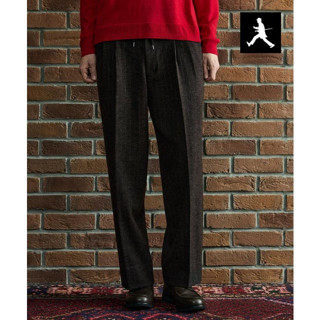◆【BOWLER HAT LABEL】チョークストライプジャージ ワイドスラックス （ブラウン(343)）