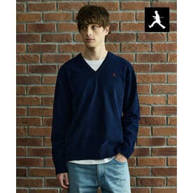 ◆【BOWLER HAT LABEL】ベロアモールVネックニット （ブルー(093)）