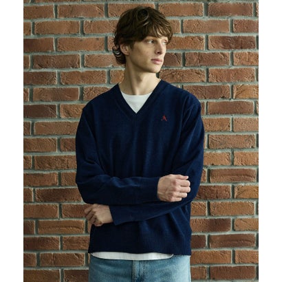 ◆【BOWLER HAT LABEL】ベロアモールVネックニット （ブラック(019)）｜詳細画像