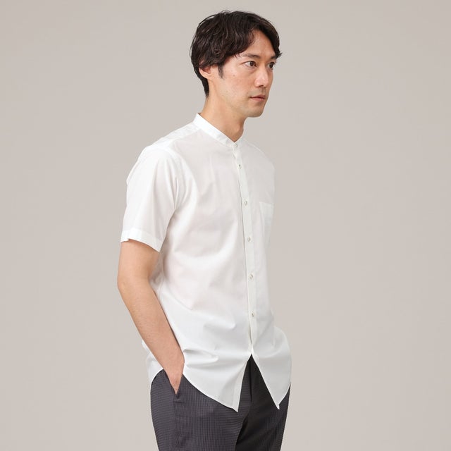 
                    コットン セルロース バンドカラー 半袖シャツ （ホワイト(001)）