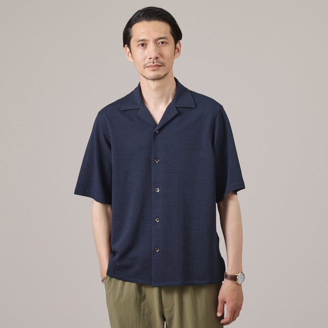 
                    【抗菌防臭】【Sサイズ～】サッカージャージオープンカラー シャツ （ブルー(093)）