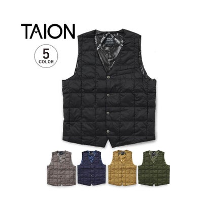 TAION タイオン インナーダウン ベスト ジレ アウター メンズ ベーシック Vネックボタン 防寒 003 冬新作｜詳細画像