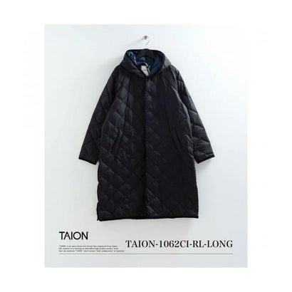 TAION ダウンコート 1062CI-RL-LONG パイピングフード （BLACK/ブラック）｜詳細画像